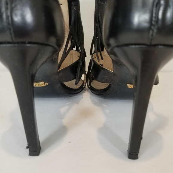 UTERQUE SPAIN FRINGE LEATHER ANKLE STRAP STILETTO HEELS BLK EUR 38 US 8 - Picture 8 of 10